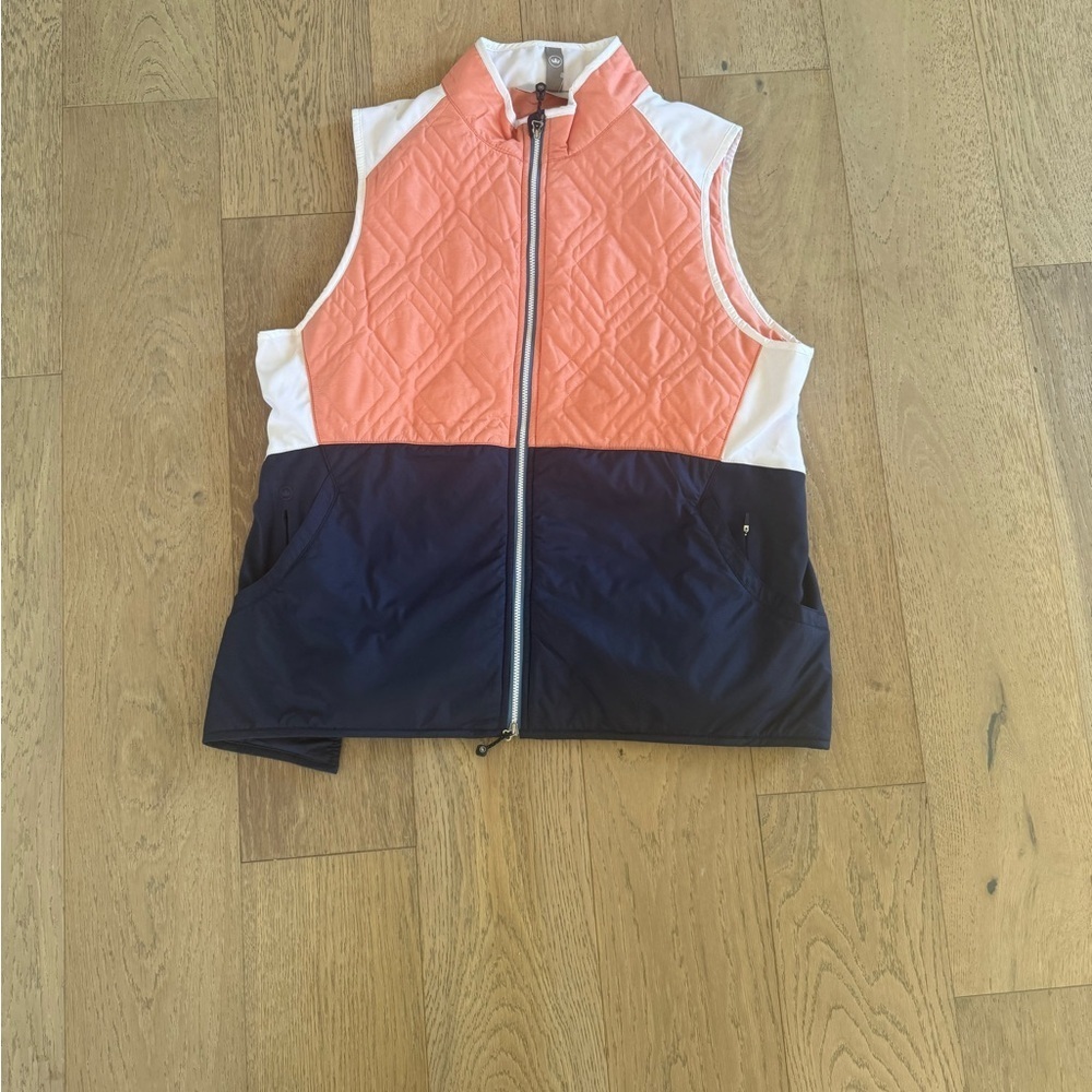Peter Millar Women's Lizzie Hybrid Insulated Vest Saffron Navy Blue White XL